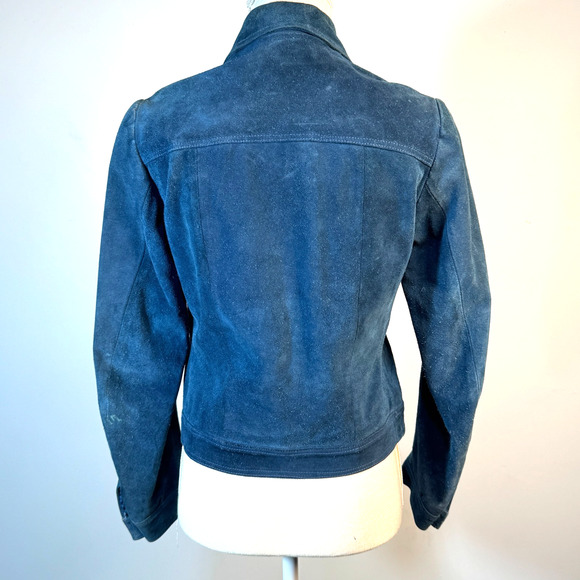 Vintage Blue Suede Trucker Jacket Size Medium Womens Jean Western Boho Spanish - Picture 5 of 13